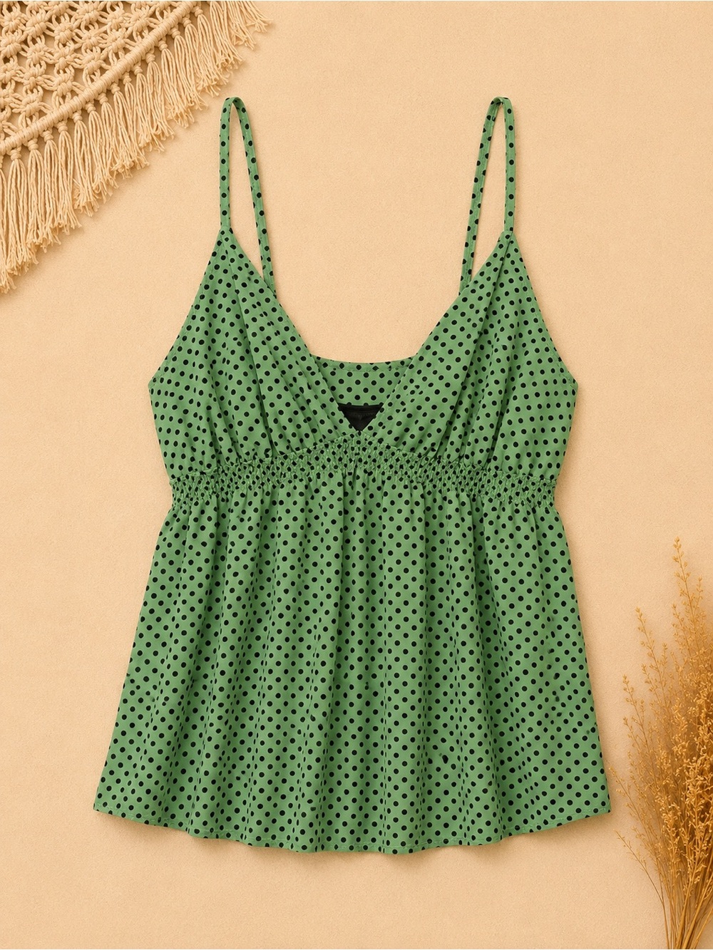 Express Green Polka Dot Spaghetti Strap Camisole